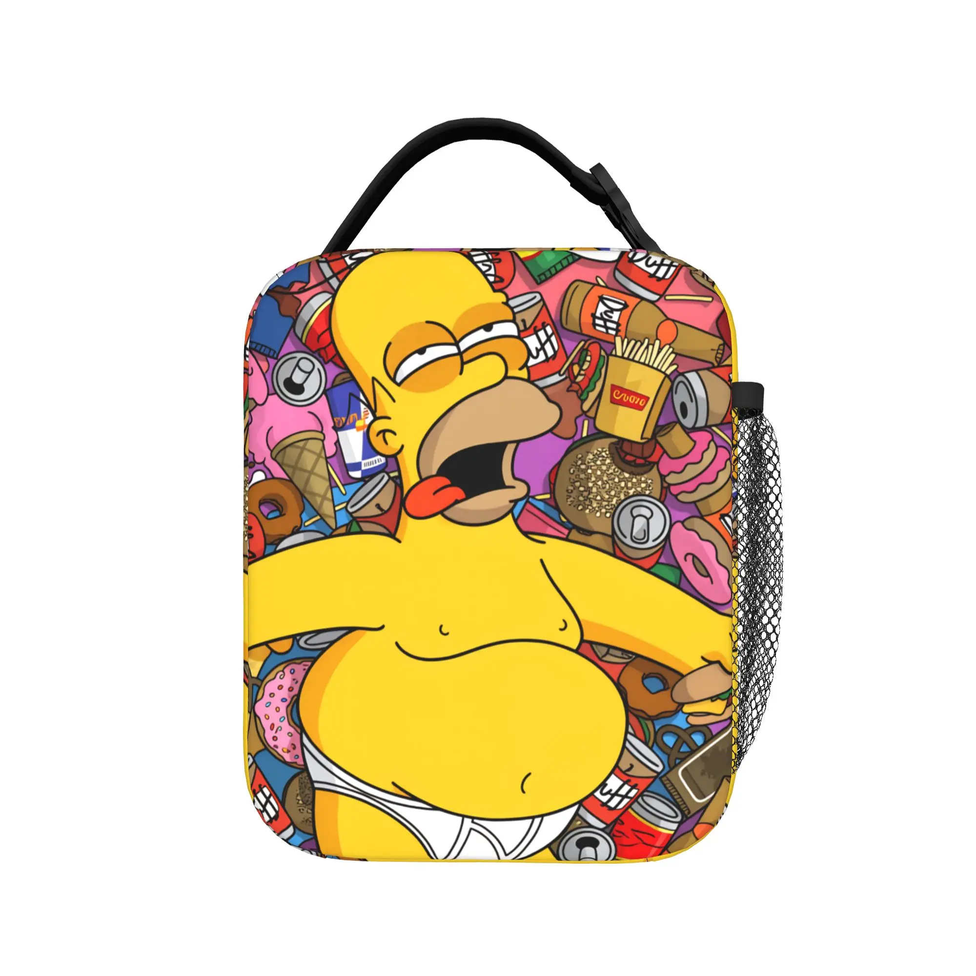 Фото Сумка для обеда S-Simpsons Homer Candy Feast: Удобный ланч-бокс для мужчин, дизайнерская сумка-холодильник для пикника на природе, винтажная сумка-тоут из оксфорда для еды №1