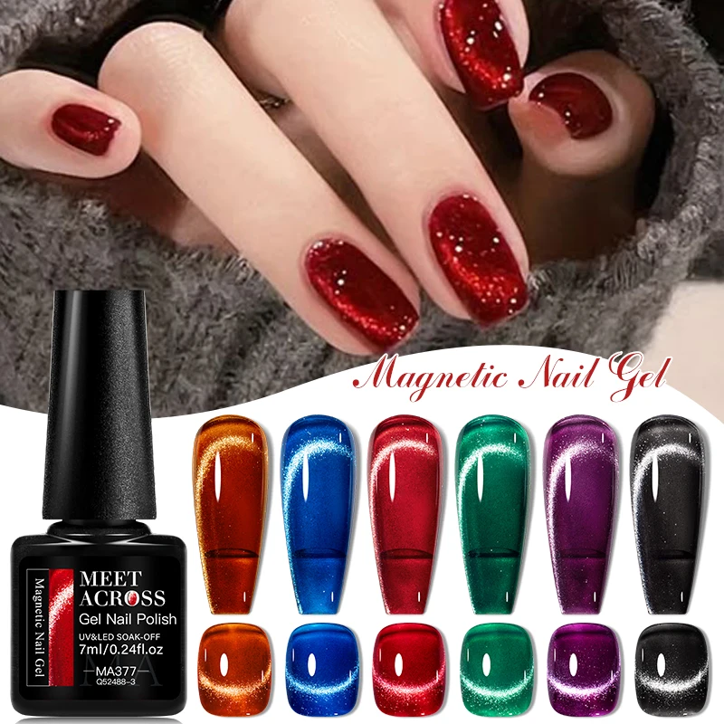 MEET ACROSSS 7ml Магнитный гель для кошек Лак ногтей Зимняя рождественская серия Сине -