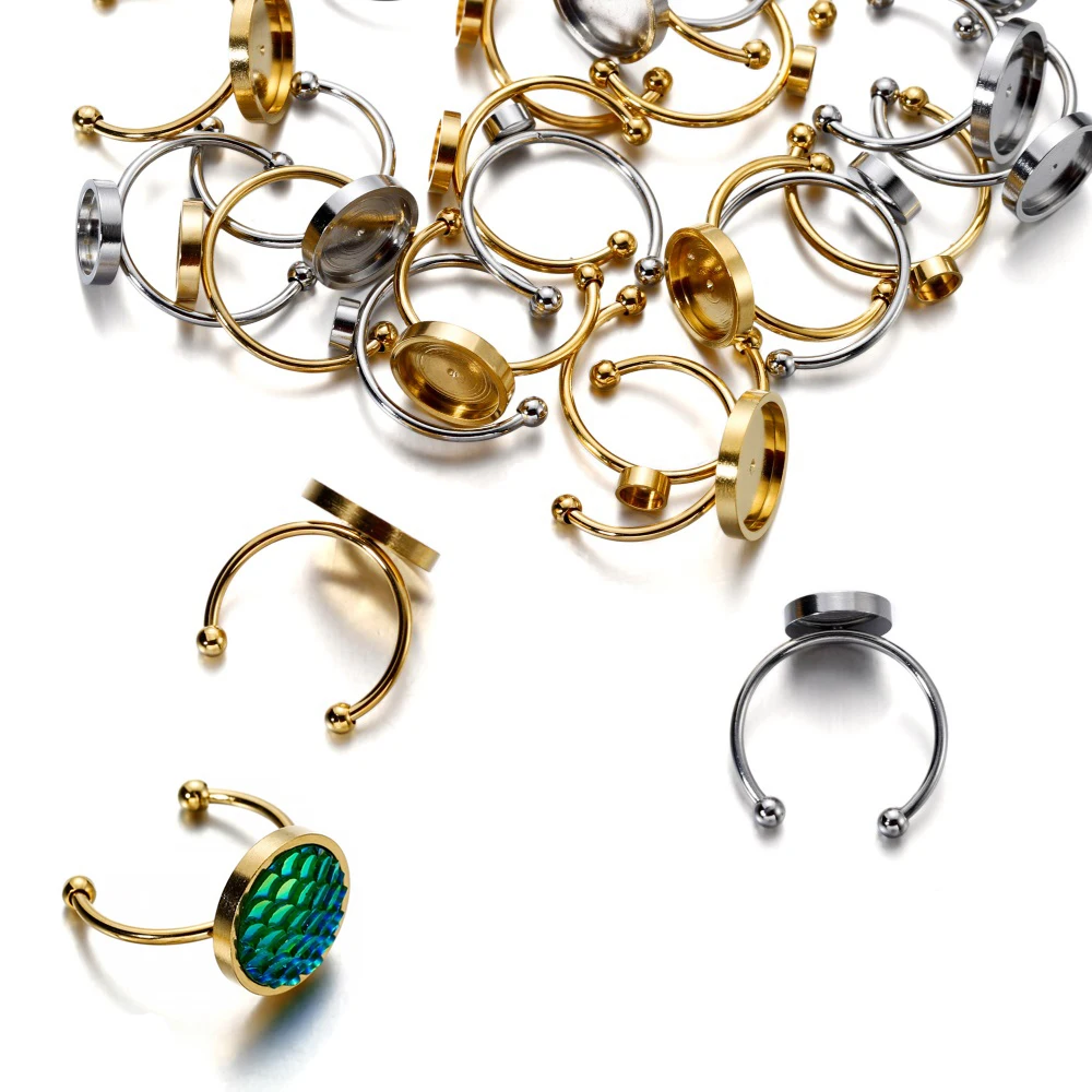 10шт 4/6/8/10/12 мм золото нержавеющая сталь Регулируемые настройки кольца Пустые