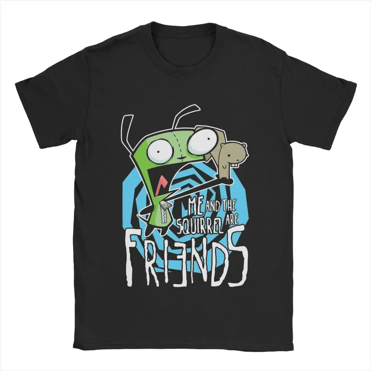 Мужская футболка с надписью Invader Zim girme And The Squirrel Are Friends 100% хлопковая одежда