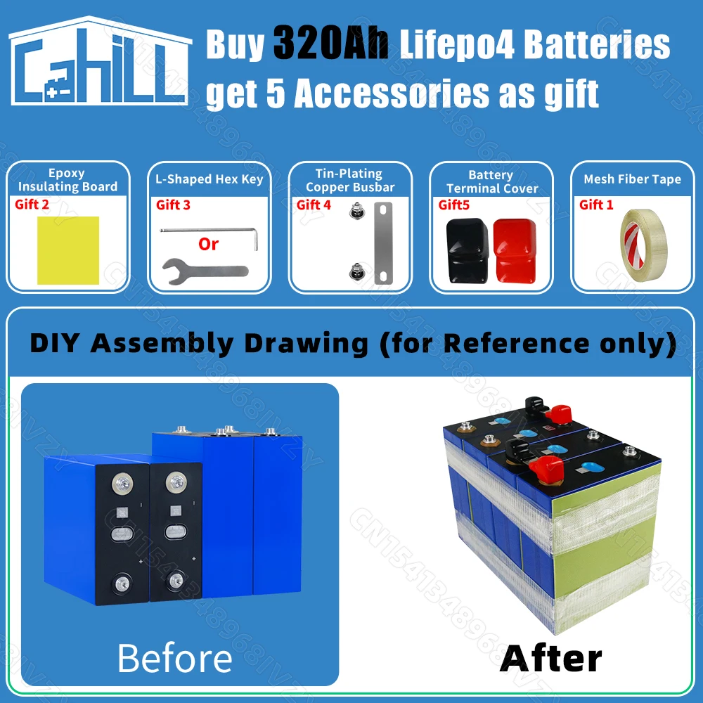 Класс A 8000+ Цикл 320Ah Lifepo4 Элементы 3.2V Фосфат железа лития аккумуляторная батарея