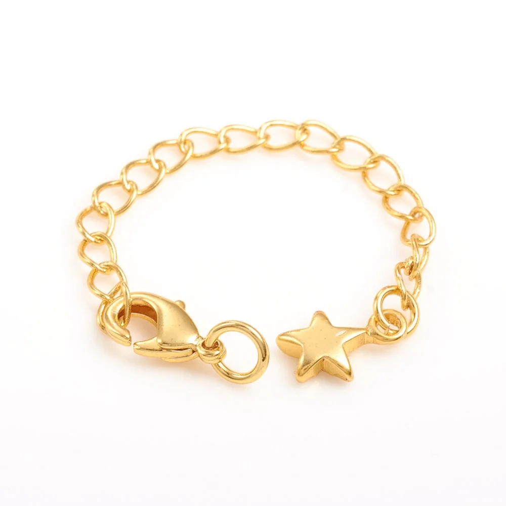 

2-5pcs Brass Chain Extender with Curb Chains and Lobster Claw Clasps Long-Lasting Plated Star Real 14K Gold Plated