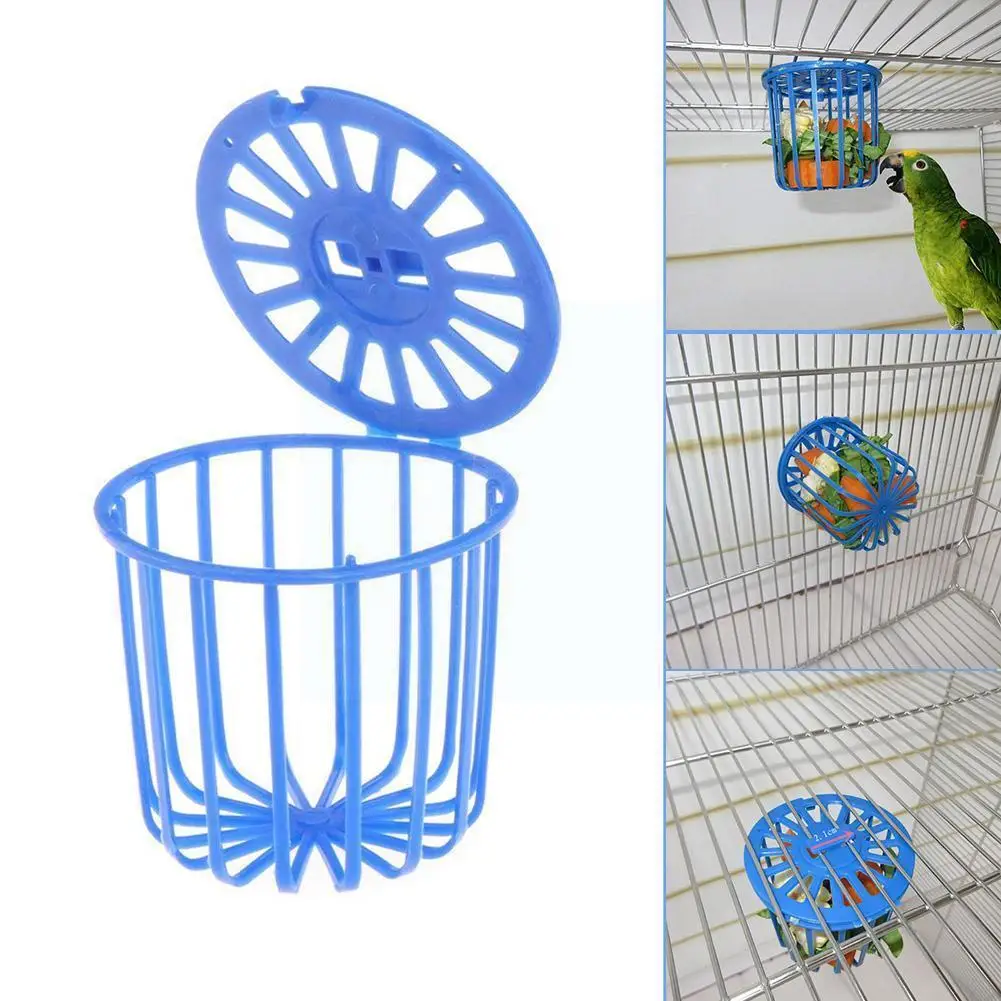 

Parrot Bird Feeder Cage Fruit Vegetable Holder Cage Basket Toys Accessories Blue Hanging Container Supplies Bird Pet X7c6