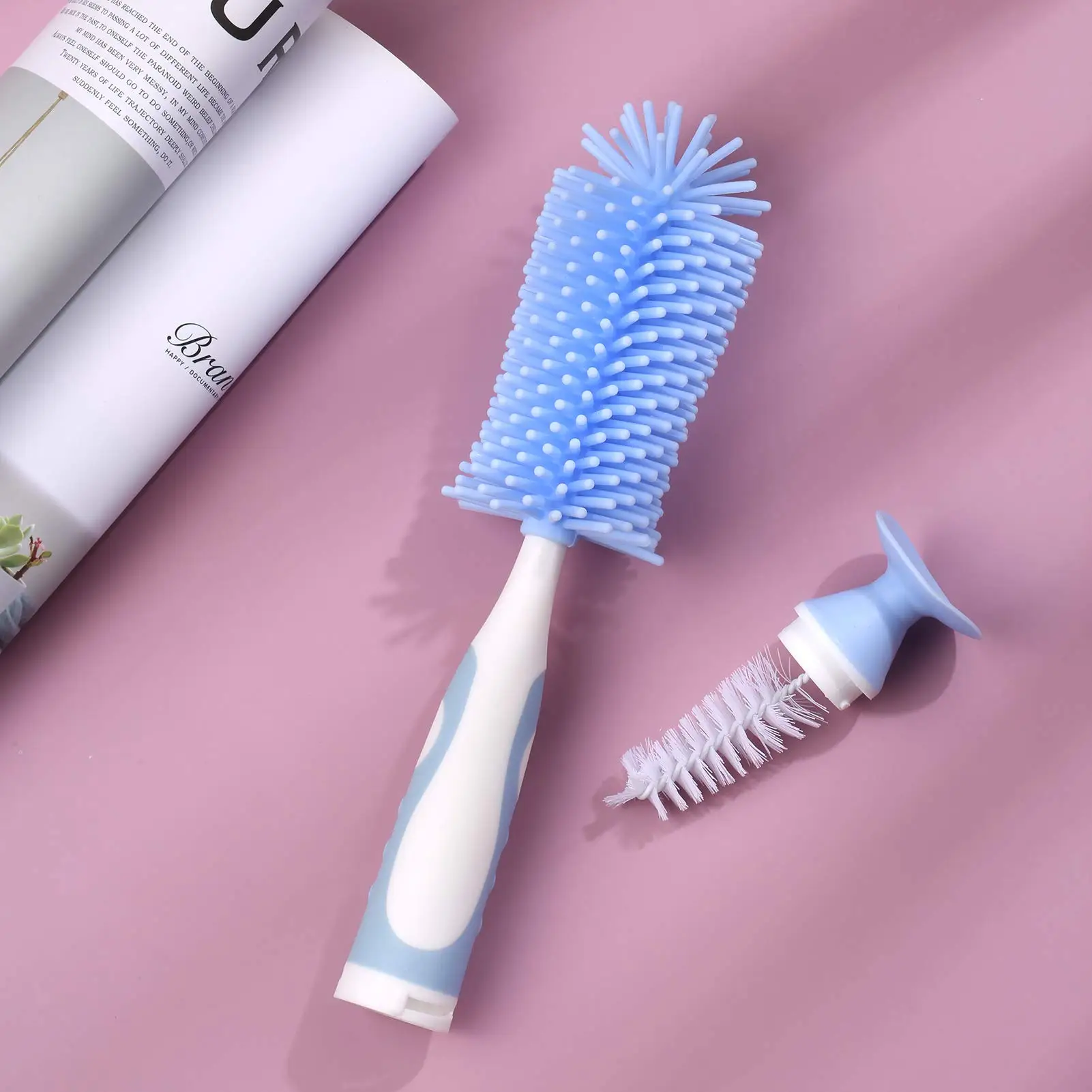 Вращающаяся силиконовая щетка для бутылочек чашек мягкая съемная сосков на 360