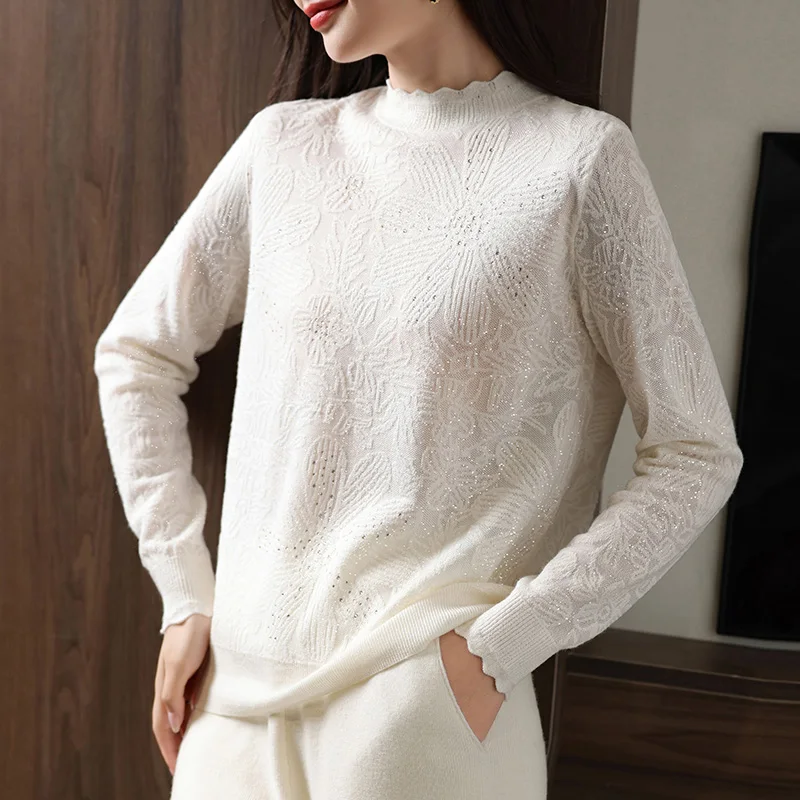 Осень/зима 2024 рубашка из чистой шерсти женская с высоким воротником яркая