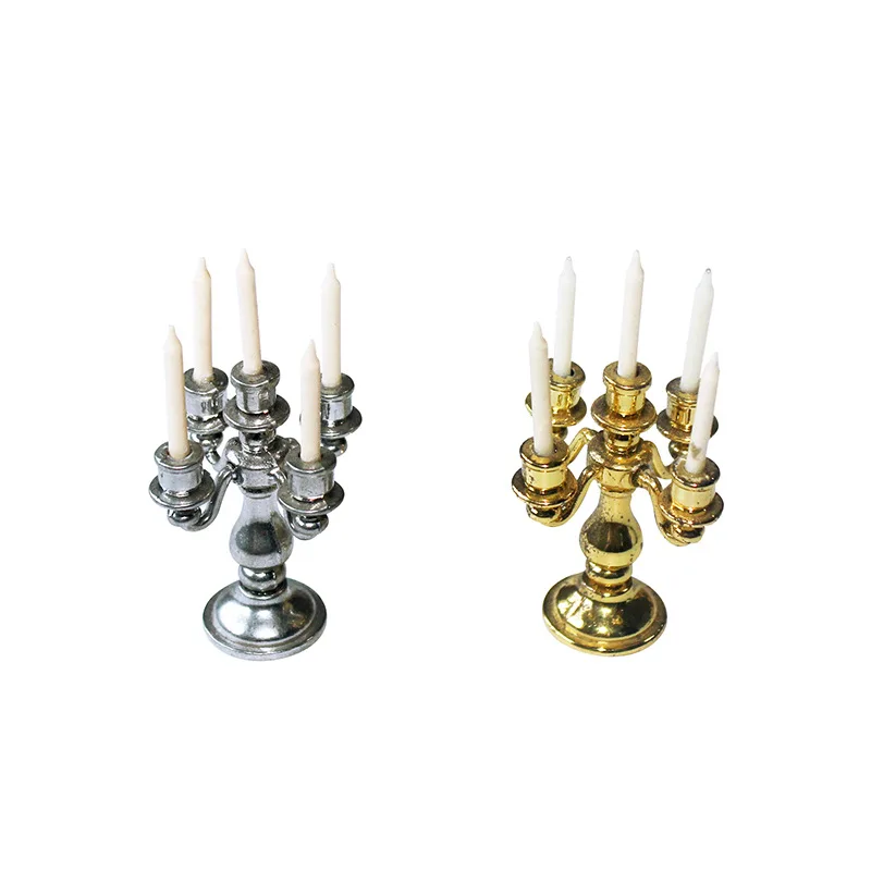 

1/6 Miniature Retro Five-head Candlestick Candle Lamp Model 1/12 Doll House Furniture Toy Pretend PlayDecor Accessories