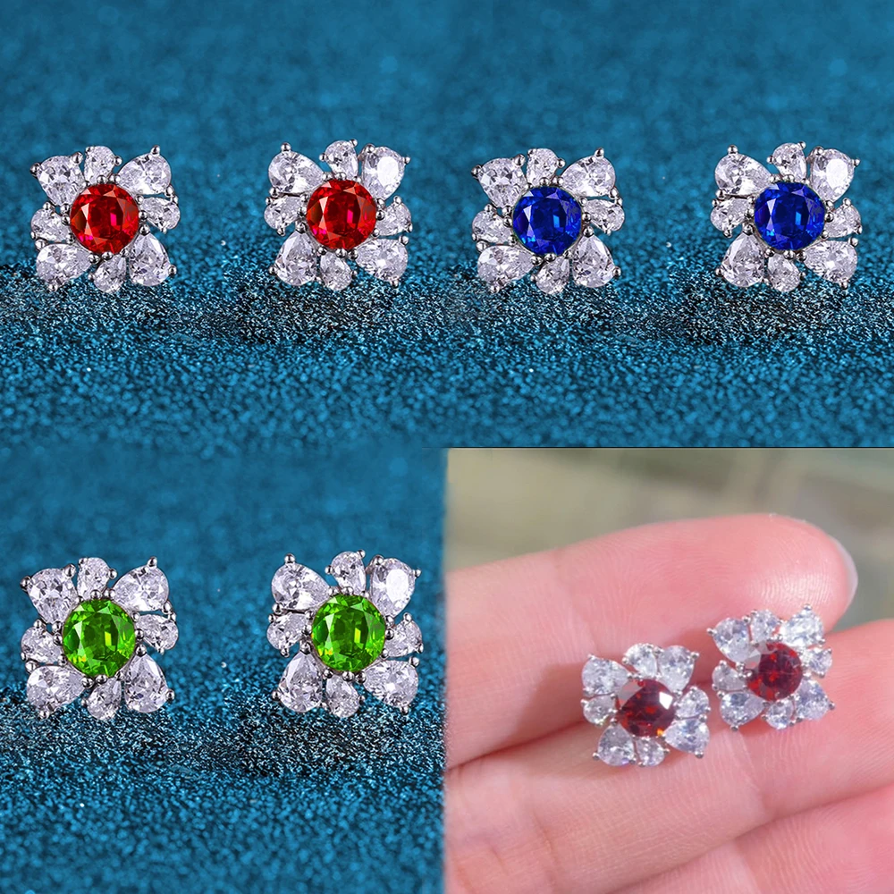 Европейские и американские модные круглые серьги с сапфиром рубином 5 мм для