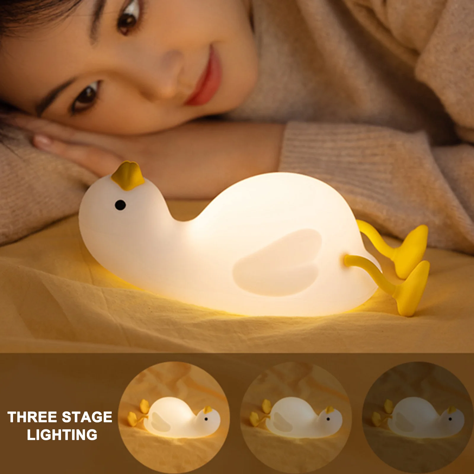

USB Rechargeable Duck Nightlight Patting Switch Children Kid Bedroom Bedside Lamp Decoration Atmosphere Table Lamp Birthday Gift