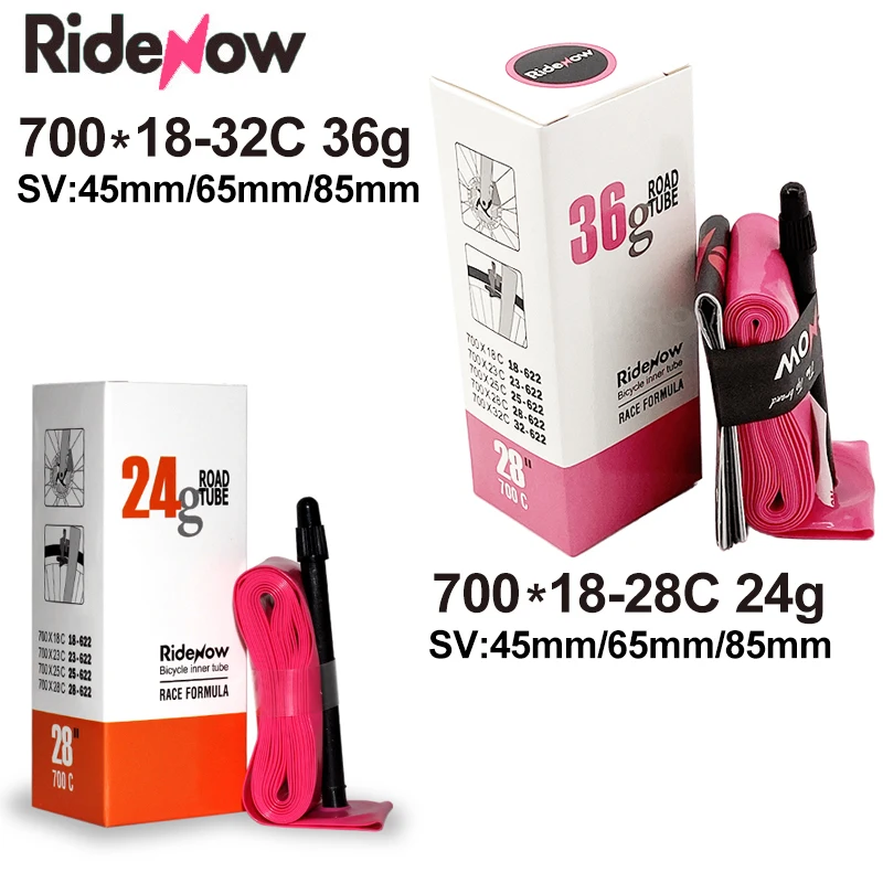 

RideNow Ultralight Bike Inner Tube 700C x 18 25 28 32 Road MTB Bicycle TPU Tire 45/65/85mm Length French Valve Super Light Tube