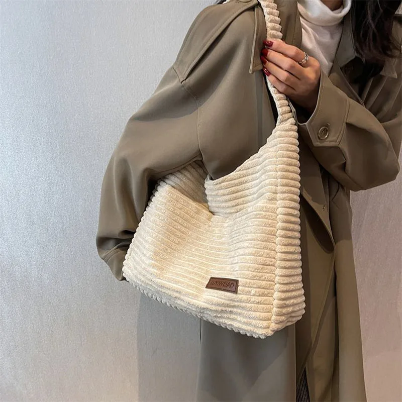 

Женская Вельветовая сумка на плечо Hylhexyr, вместительные модные простые сумки-тоуты с открытыми внешними карманами