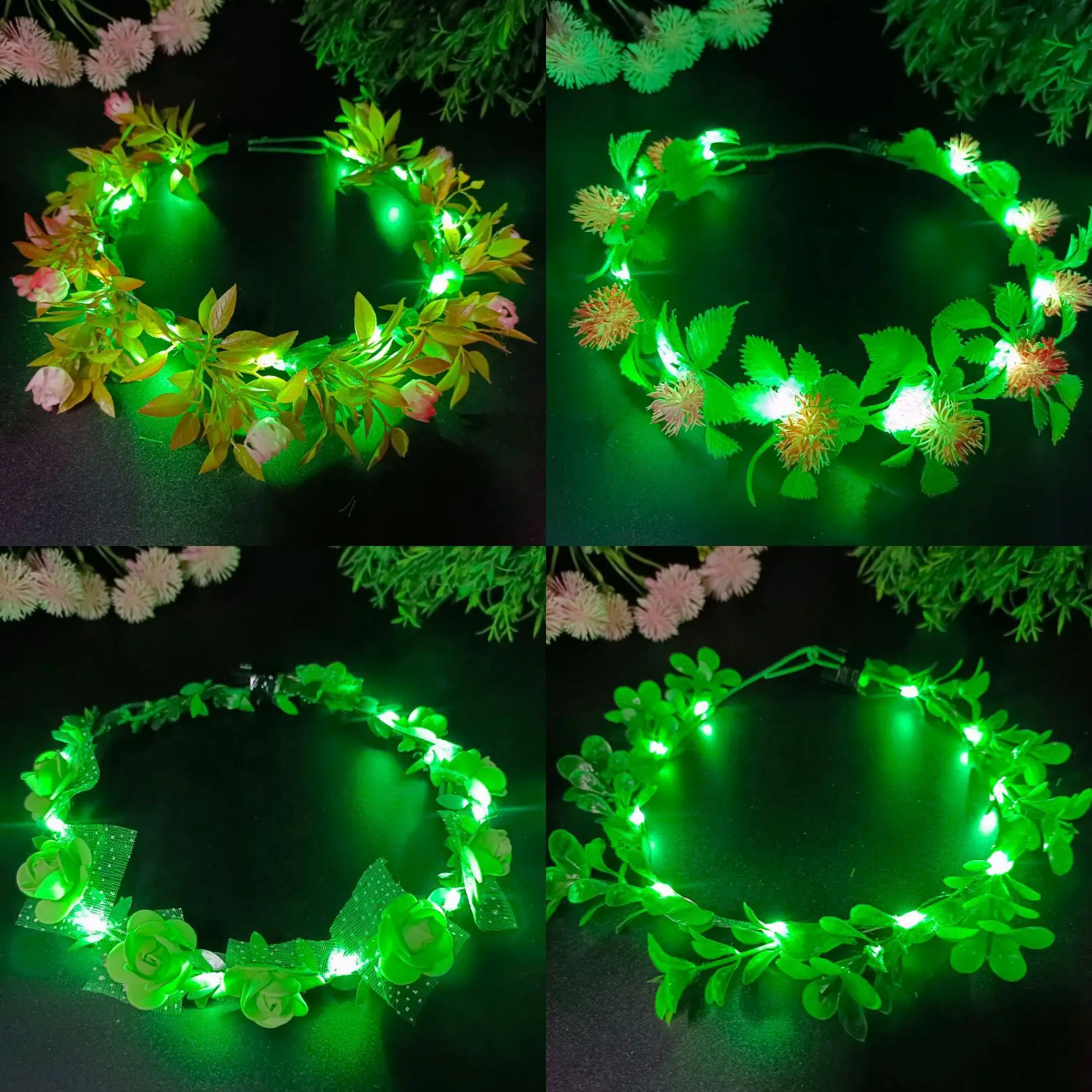 

Женский цветочный венок со светодиодной подсветкой, венок с зелеными листьями, аксессуары для волос на свадьбу, праздник, вечерние ринку, Ро...