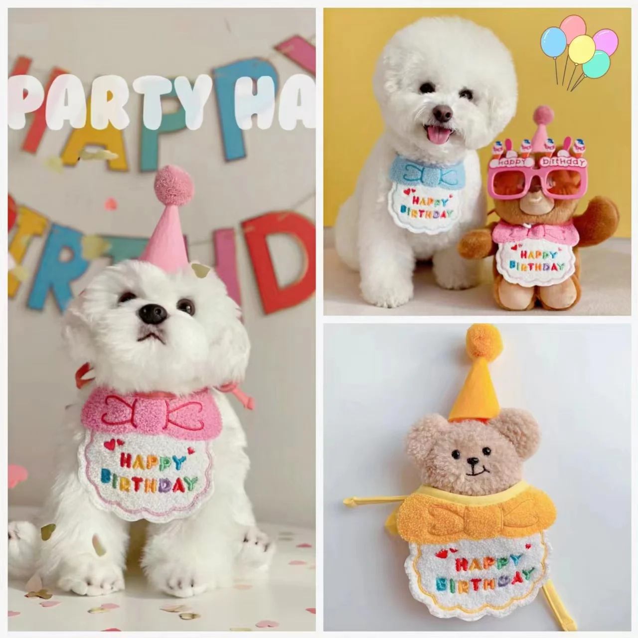 

2pcs Pet Dog Birthday Hat Bib Set Accessories Perros Accesorios Para Sombreros Mascotas Cachorro Cat Gatos Saliva Towel Gorra