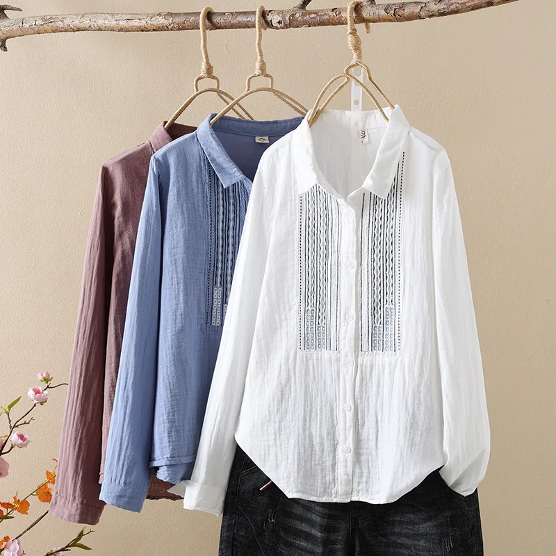 Блузка Женская осенне-Весенняя с длинным рукавом и вышивкой