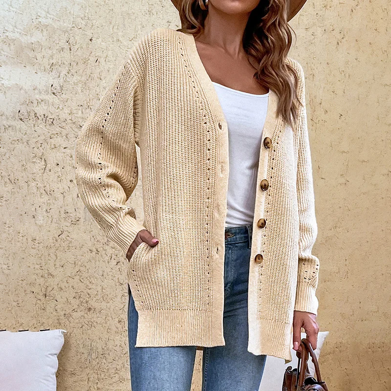 

Autumn Soft Knitwear Single Breasted Woman V-neck Cardigan Solid Femme Long Sleeve Knit Sweater Winter Women Female Sweaters