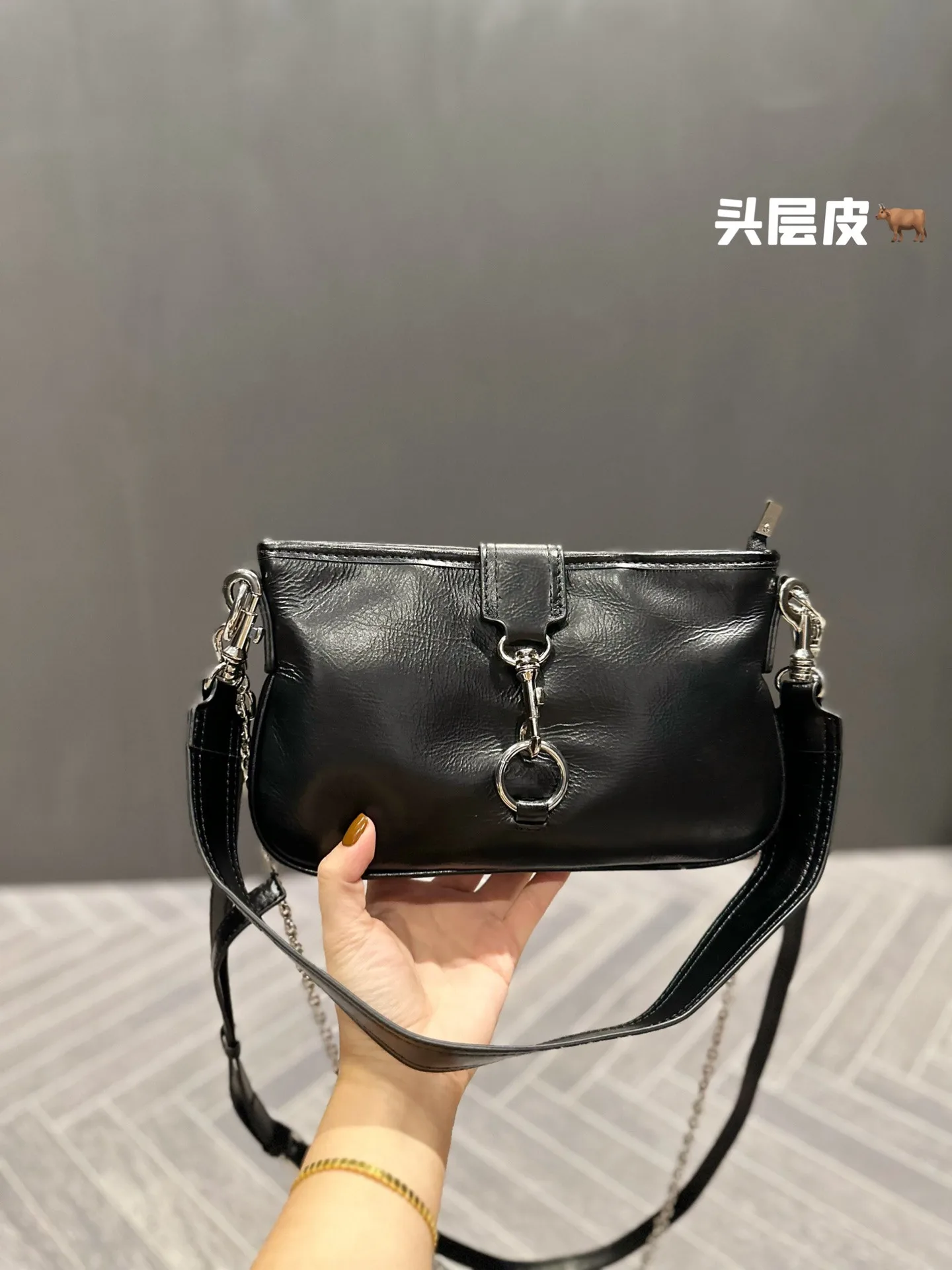 High quality new product chain bag leather top layer cowhide lady armpit bag one shoulder messenger bag fashion brand