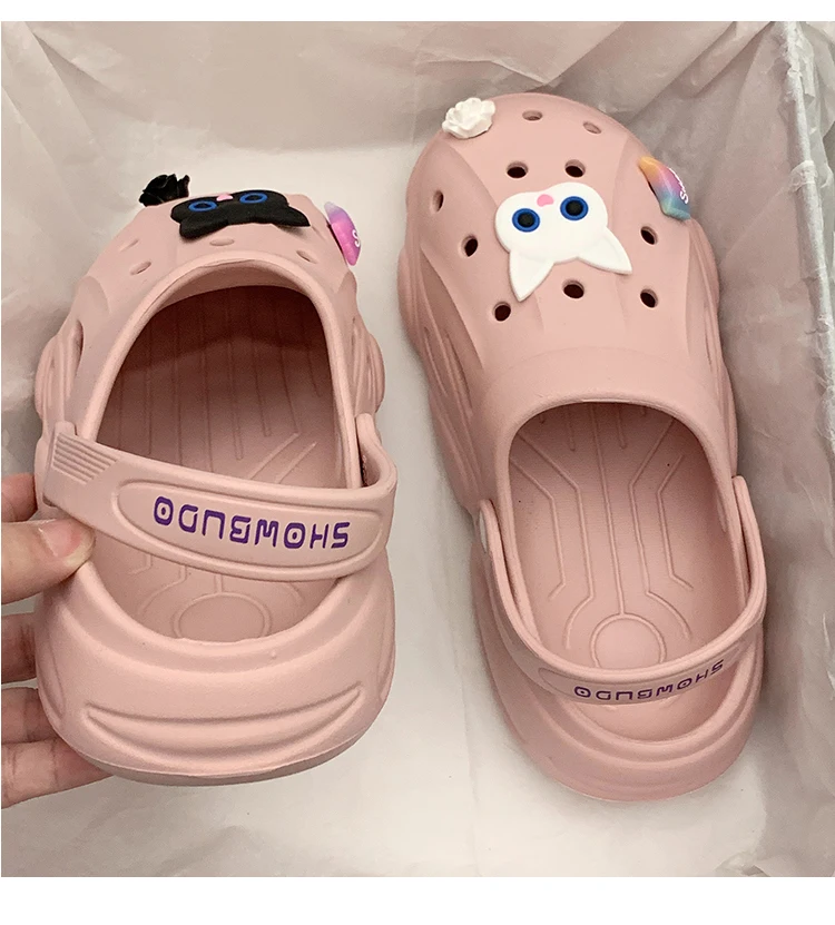 Fashion Cartoon Hole Shoes Women's 2022 Summer New Thick Bottom Cloud Feeling Baotou Half Slippers Flip Flops
