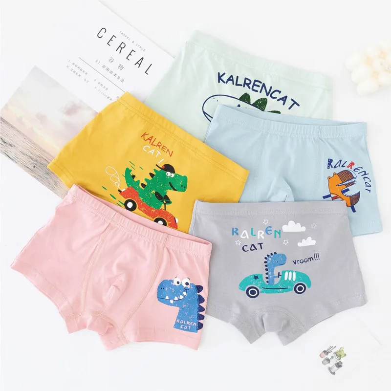 

4-Piece Children's Underwear Cartoon Dinosaur Children's Shorts Baby Underwear Toddler Children's Boxer Stripe Youth Cotton
