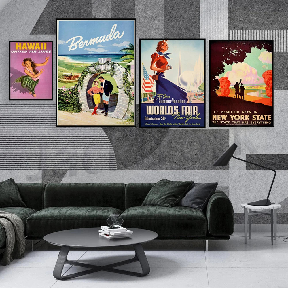 

Yugoslavia,South America,New York, Caribbean - Vintage Travel Poster, Retro Travel Print, Traveller Gifts Idea