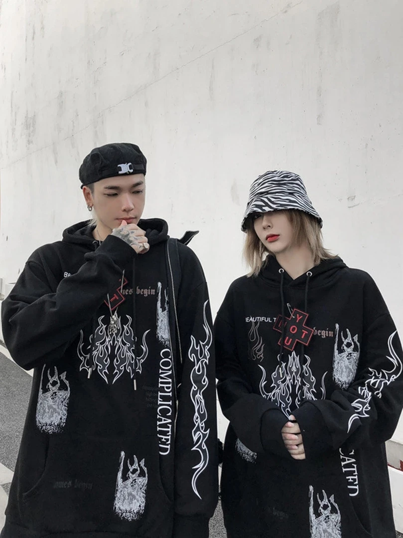 

Y2K Gothic Clothes Men Women Print Sweatshirt Hip Hop American Streetwear Oversize Clothes Long Sleeve Sweats Hood For Boy Girl