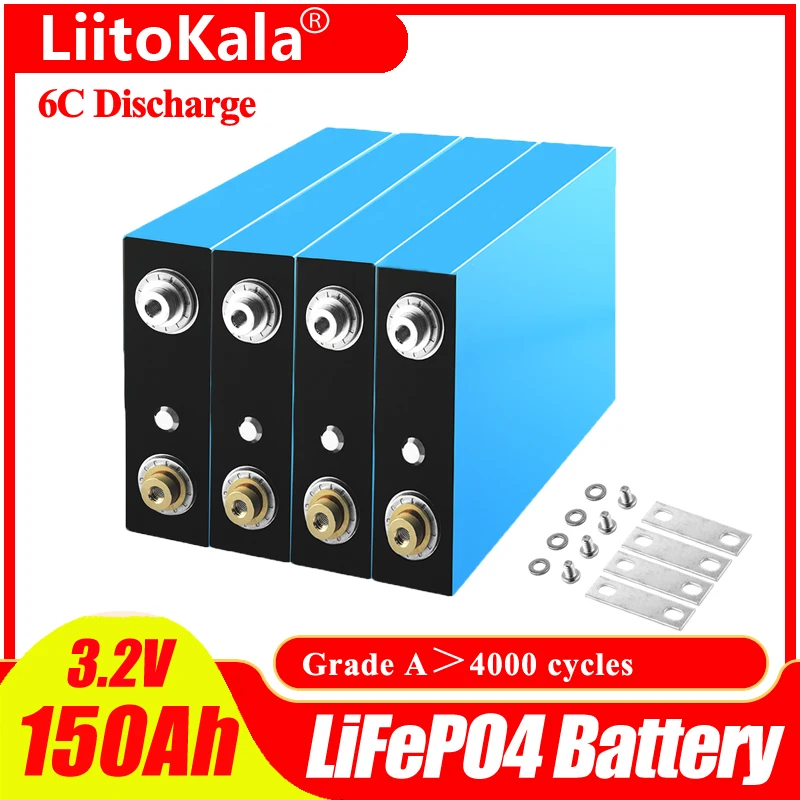 

LiitoKala 3.2V 150Ah Lifepo4 Battery 6C super grade A DIY 12V 24V 48V Rechargeable Battery Pack for RV Solar Storage System