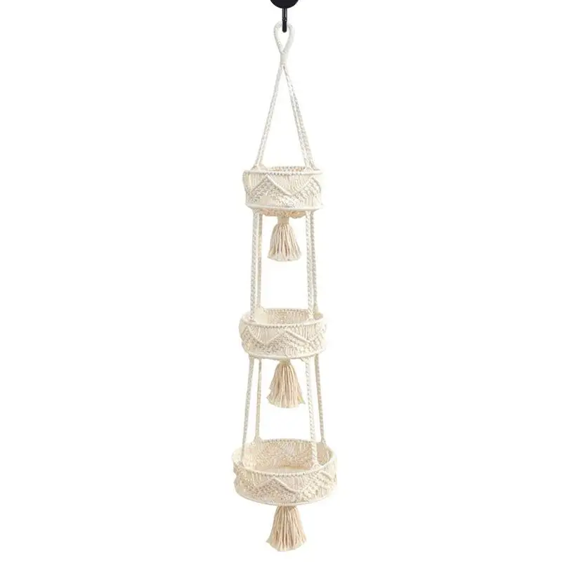 

3-уровневая подвесная корзина для фруктов, богемный Плетеный держатель для растений ручной работы, стойка-органайзер для хранения овощей, п...