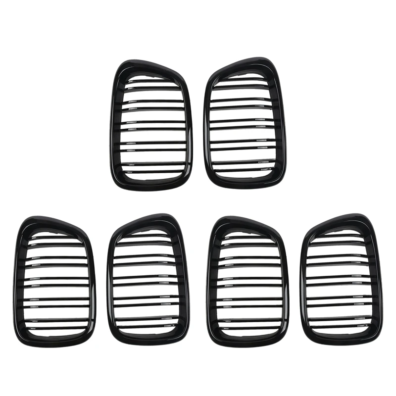 

6X глянцевая черная передняя решетка для радиатора, решетка для радиатора из АБС, двойная линия, совместимая с BMW E39 5-Series 525 528-1995