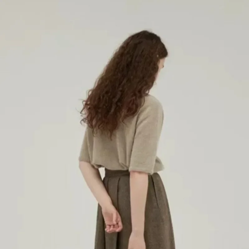 Mo * I @-Женский свитер с высоким воротником однотонный цельная шерсть коротким