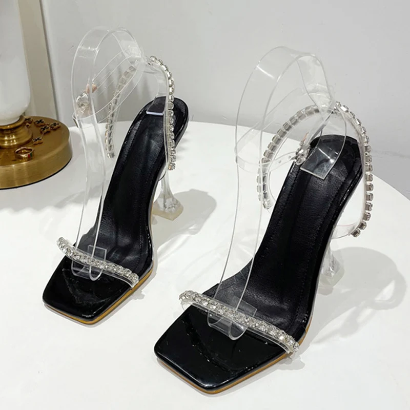 

Женские летние прозрачные босоножки из искусственной кожи на высоком каблуке с квадратным носком