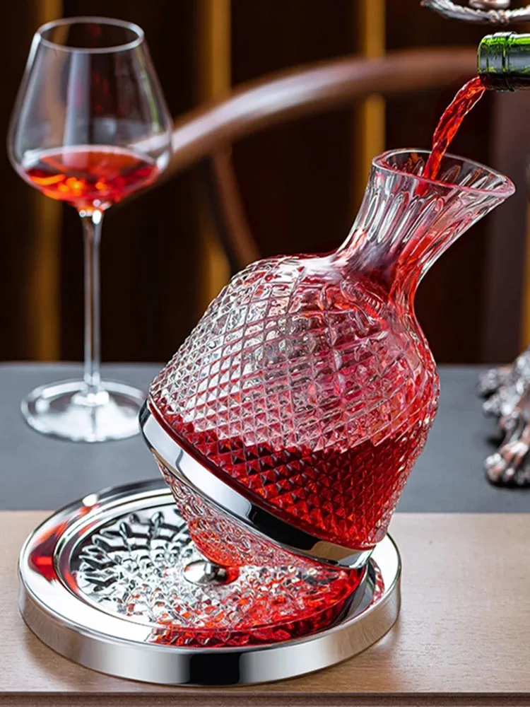 1500ml açık kristal cam Top Spin sürahi lüks ayna oyma 360 dönen kişiselleştirilmiş Tumbler tasarım kırmızı şarap Decanator