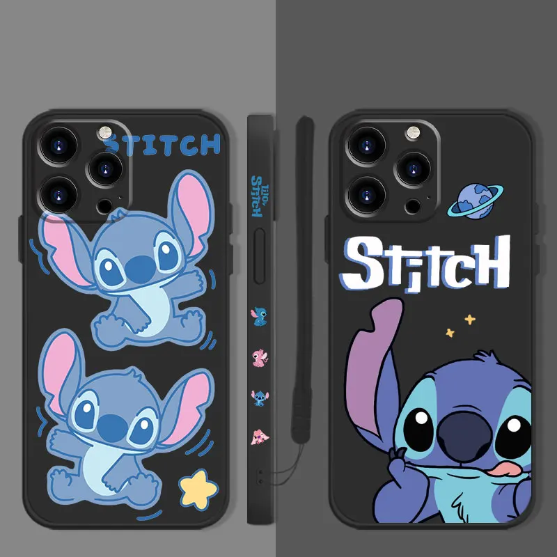 

Disney Stitch Planet Moon Star Square Liquid Phone Case For Apple iPhone 14 13 12 11 Pro Max 13 12 Mini XS XR X 7 8 6 6S Plus