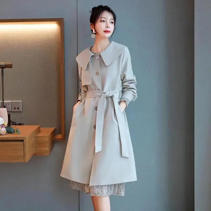

Korean Style Loose Oversized Long Women's Trench Coat Single-Breasted Belted Lady Cloak Windbreaker Spring Fall Outwear A856