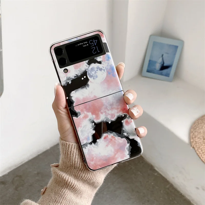 

Fantasy Red Clouds Moon Phone Case for Samsung Galaxy Z Flip 3 Z Flip 4 Hard PC Back Cover for ZFlip3 ZFlip4 Case Shell