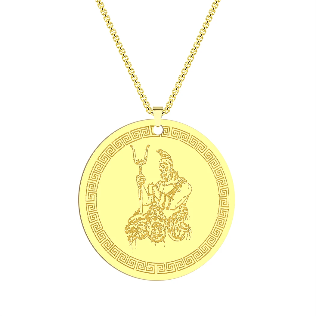 Cxwind 2022New Apr Stainless Steel Underworld Greek chthonic Gods - Hades and Cerberus Medallion Pendant Gold Plated Necklace купить по