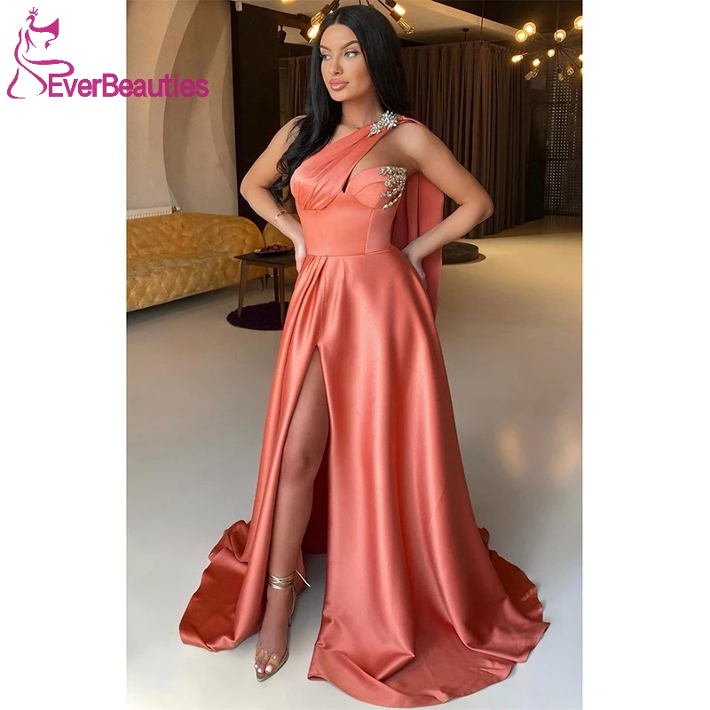 

One Shoulder Prom Dresses for Women Satin Vestidos De Fiesta Sexy Side Slit Vestidos De Gala Elegant Party Dresses Long