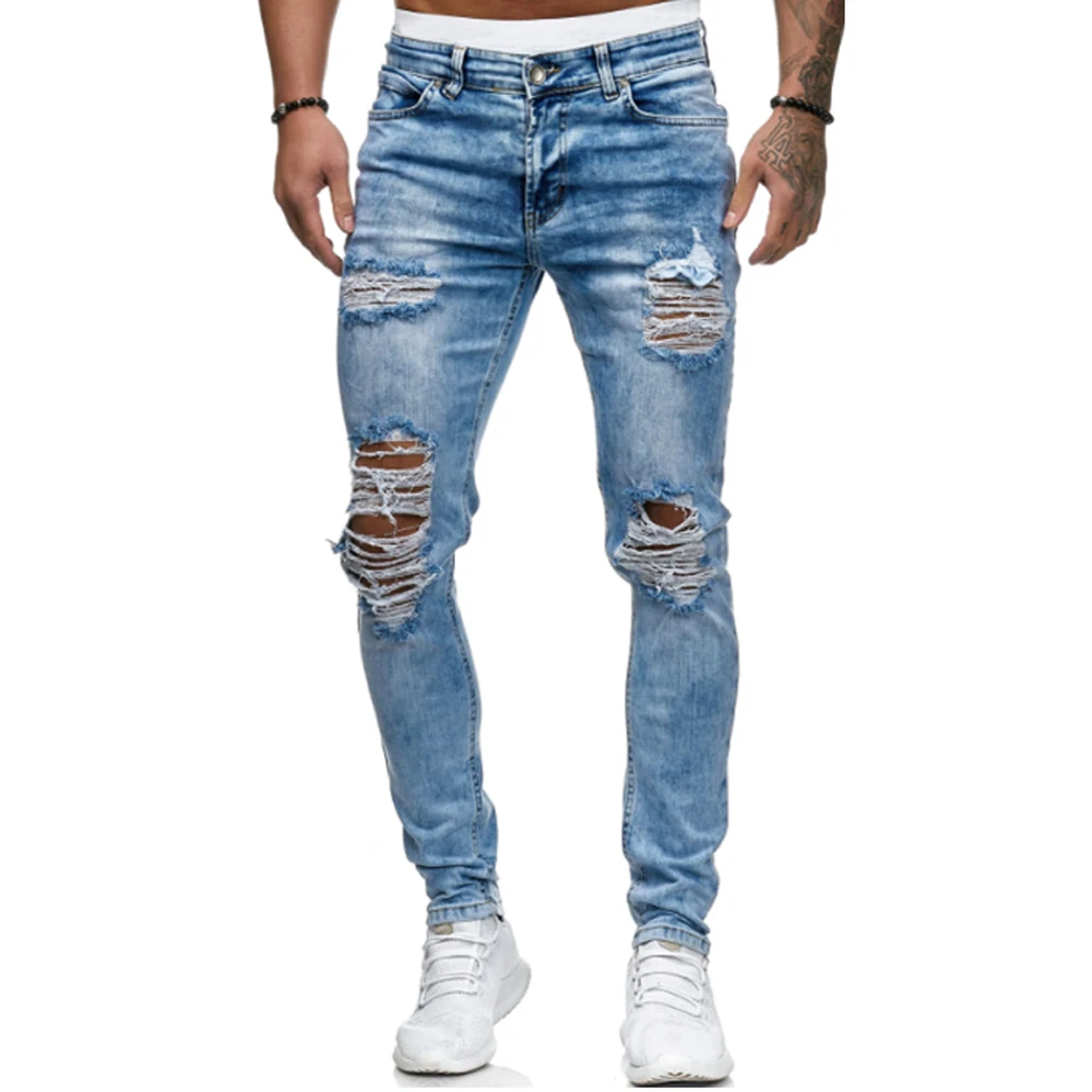 Ripped Jeans Men Skinny Slim Fit Blue Hip Hop Denim Trousers Casual Jeans for Men Jogging jean