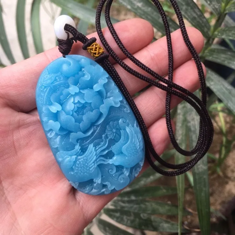 

Natural Tianhe Stone Yuanyang Playing in The Water Palace Wind Glacier Blue Ladys Popular Pendant Pendant