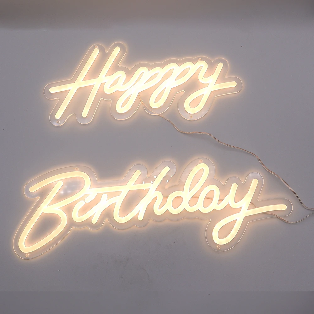 

Happy Birthday Warm White Integrative Neon Sign for Any Age Birthday Party Home Decoration 18X7.05 inches+13.3X6.2 inches