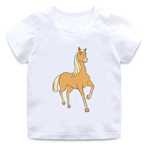 Веселые детские футболки Lucky Mustang Spirit Horse с героями мультфильмов, милая Одежда для девочек, футболка для маленьких мальчиков, летние белые детские топы