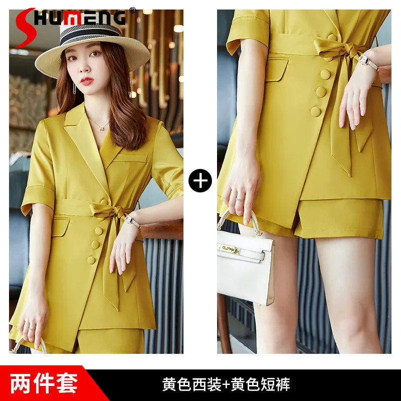 Elegant Mid-Length Business Ladies Blazer Suit 2022 Spring and Summer New Women's Office Leisure Suit and Shorts Two-Piece Set