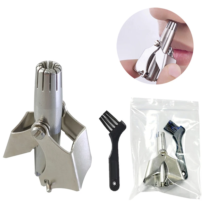 

Nose Hair Trimmer For Men Ear Cleaner Stainless Steel Manual Mechanical Shaving Razor Washable Hair Removal Tools With Brush
