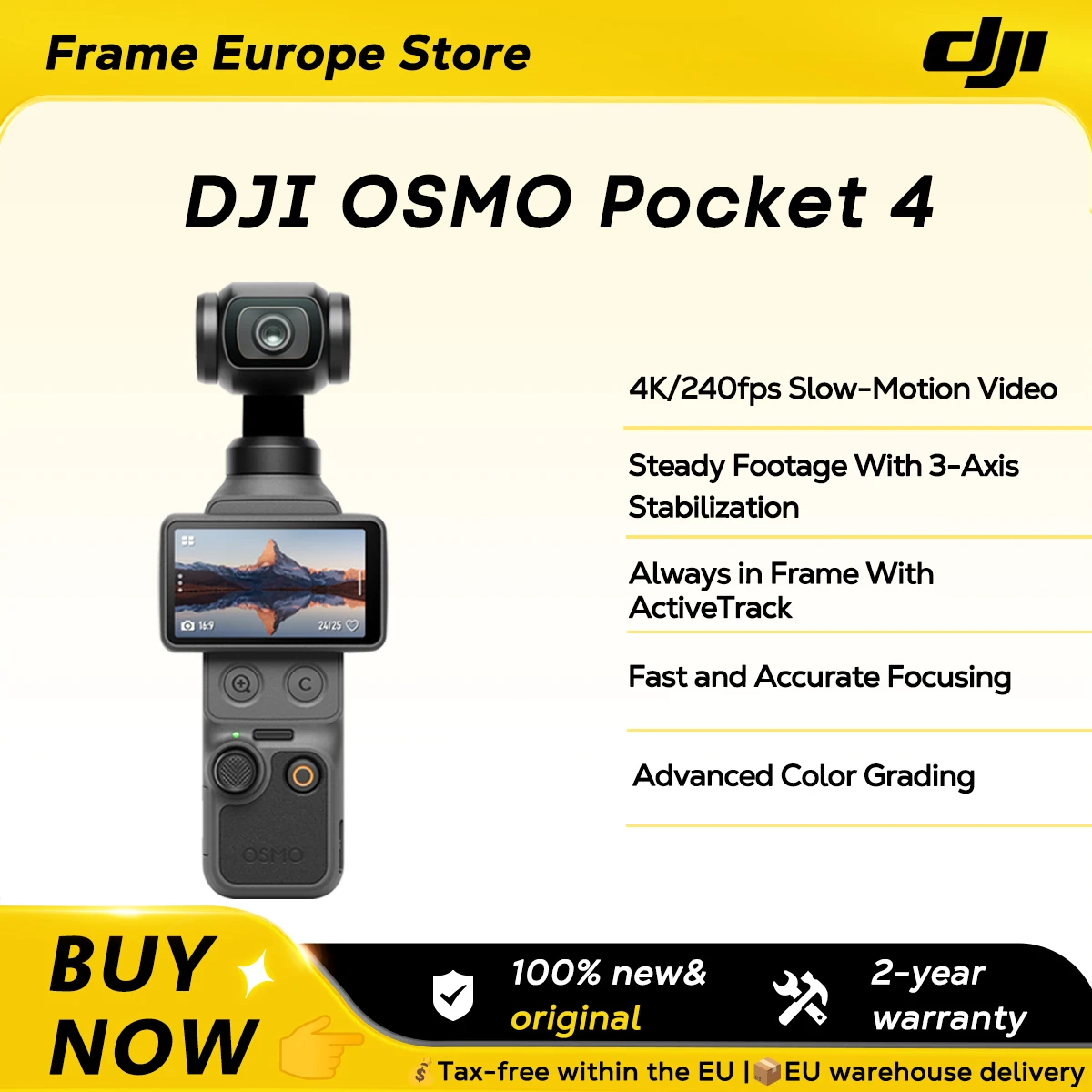 DJI Osmo Pocket 4, cámara gimbal de bolsillo 1" CMOS, 4K 240 fps, estabilización 3 ejes, zoom sin pérdida, pantalla rotativa 2