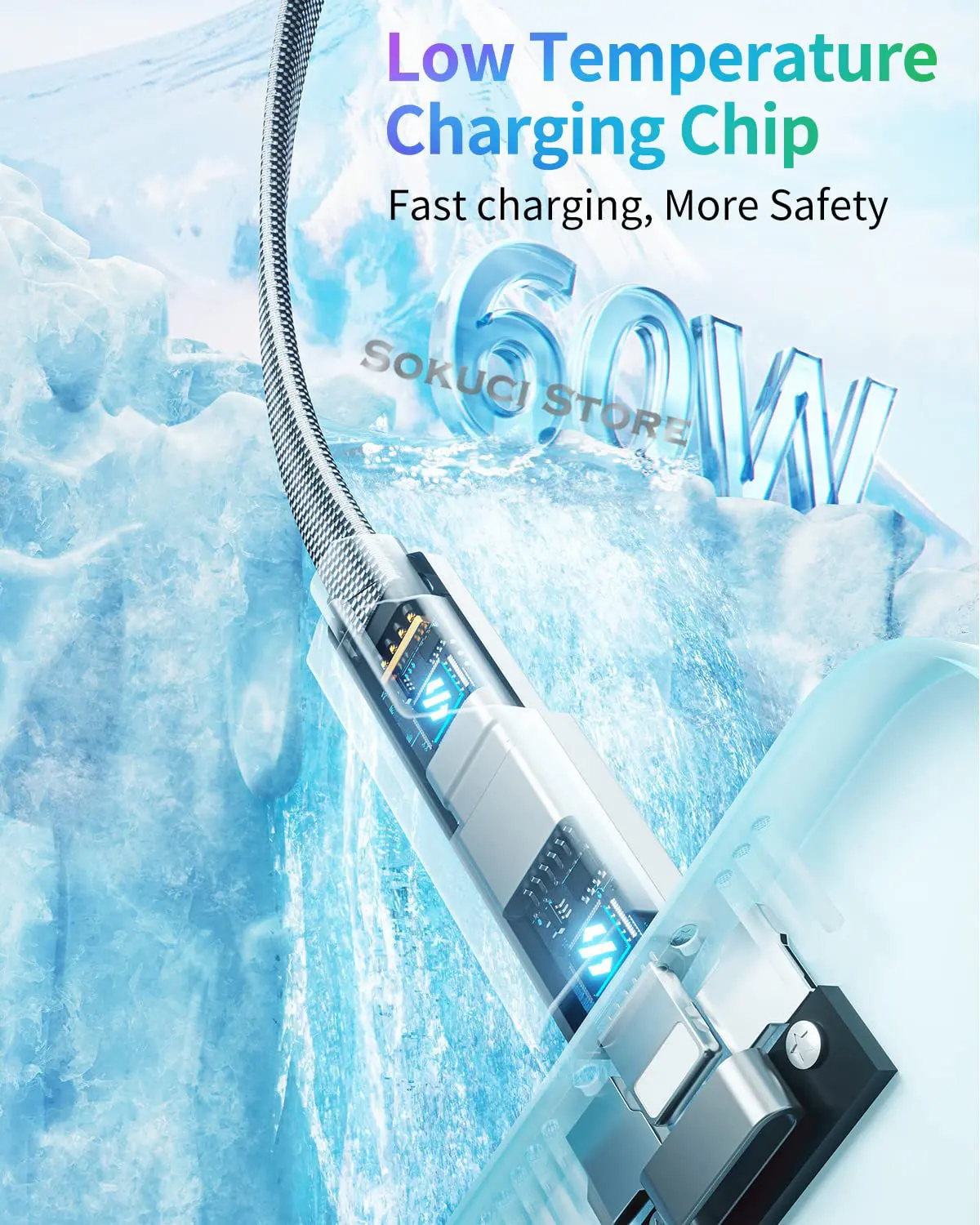 4-in-1 USB C Lightning Cable 60W PD[Fast Charging & Data Sync] Braided Anti-Tangle iPhone Charger,Multi Charging Cable Combo ios