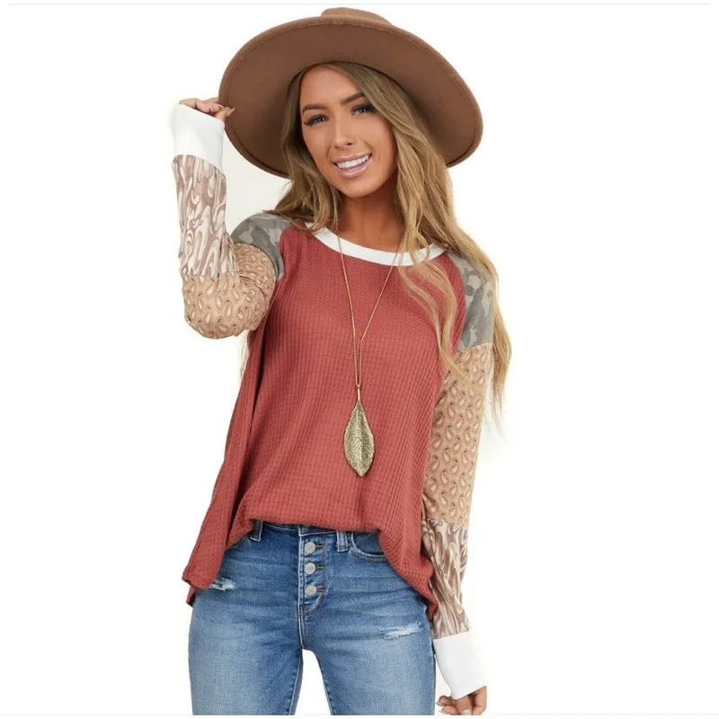 

Vintage Print Casual T Shirts Women Long Sleeve O Neck Plus Size Loose Tops Spring Autumn New Red Blue Street Tees Homewear 2021