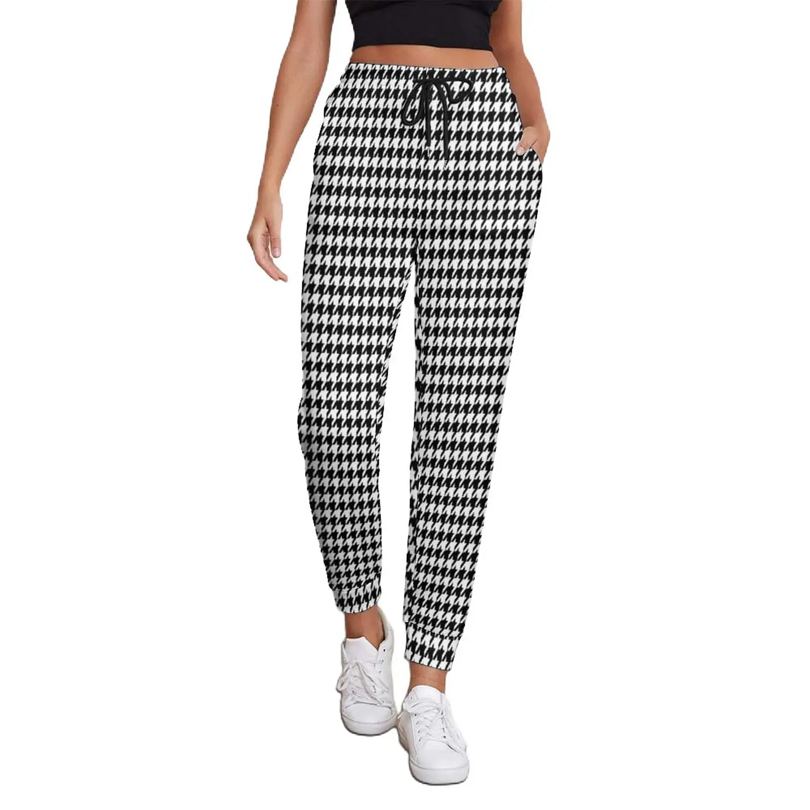 

Black White Houndstooth Jogger Pants Trendy Deco Chic Pattern Casual Big Size Sweatpants Autumn Women Printed Y2K Trousers