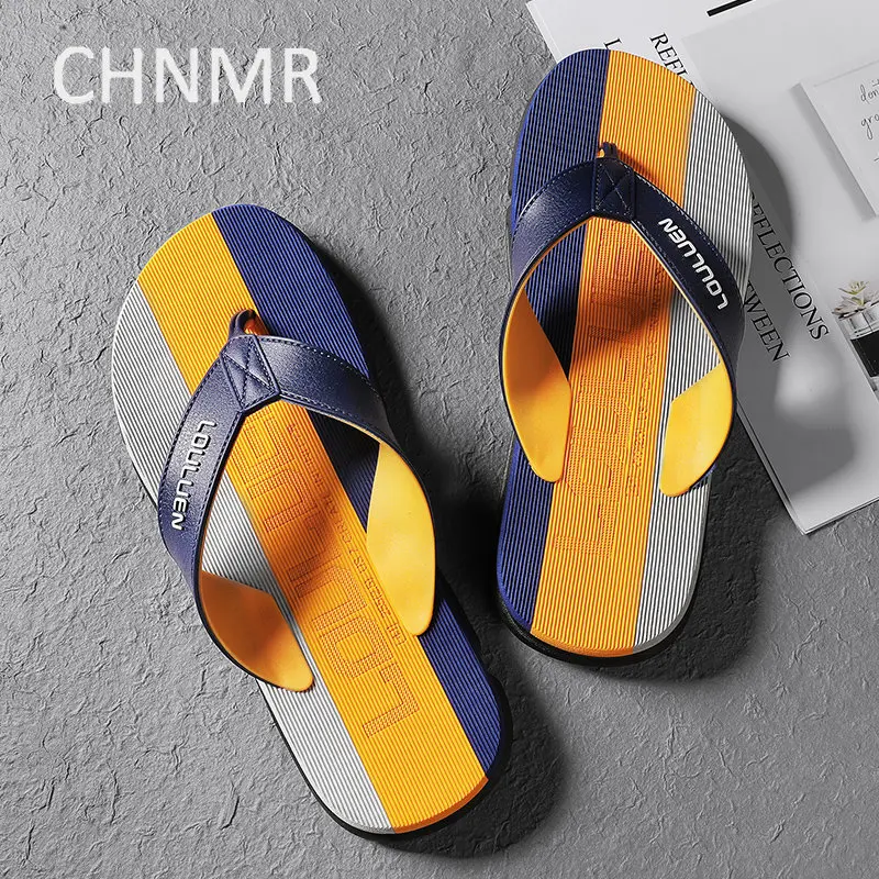 

CHNMR Men's Summer Flip Flops Sports Slippers Trends Beach Outdoor Sandals Fashion EVA Big Size Comfortable Shoes Leather Black