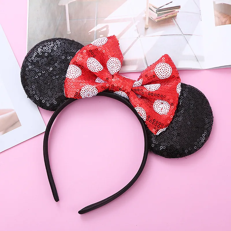 

Disney Latest Cute Mouse Ears Headbands Candy Colored Sequined Bow Headband Holiday Party Girls Hair Band Hair Accessories