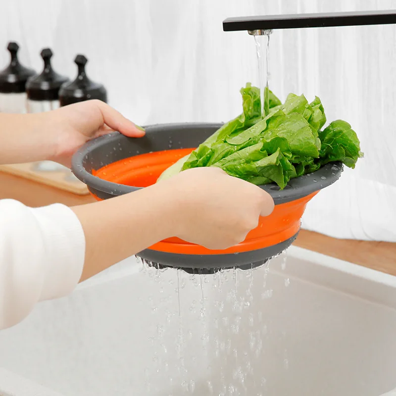 Силиконовая складная корзина для мытья фруктов и овощей со складным фильтром