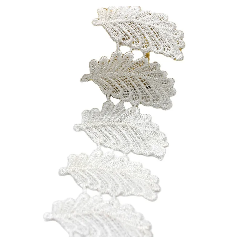1 ярд белого цвета вышивка кружева 3D хлопок аппликация из гипюра листьев Кружева