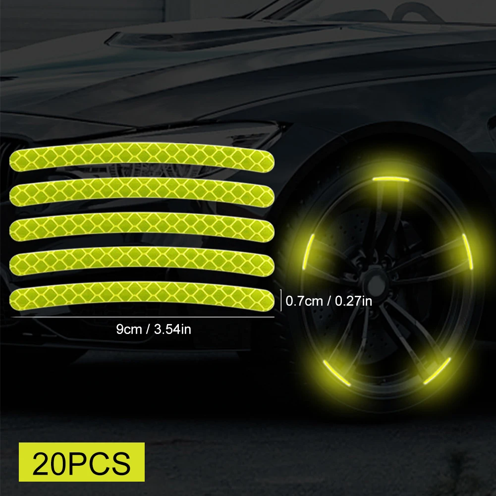 20Pcs Car Wheel Rim Sticker Universal Reflective Car Wheel Hub Sticker Strips Warning Tape for Cars Motorcycles Bicycles