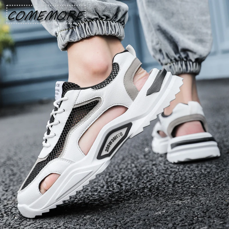 

Мужские сандалии, пляжная обувь, летняя обувь, уличные Нескользящие дышащие сетчатые кроссовки, сандалии, Повседневная модная обувь, искусственная кожа 39-46